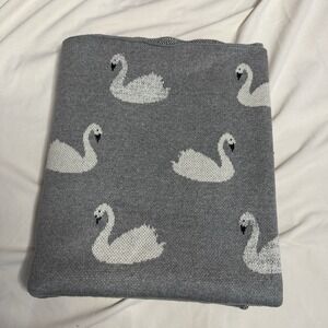 Frolics Kids Collection Swan Gray White & Metallic Silver Baby Blanket